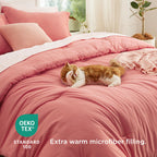 Bedsure Twin Comforter Set - 5 Pieces Coral Twin Bedding Set For All Seasons, Boho Contrasting Design Bed In A Bag With Comforter, Sheets, Pillowcase & Sham