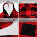 Catalonia Buffalo Plaid Oversized Blanket Hoodie Sweatshirt, Wearable Sherpa Lounging Pullover For Adults Men Women Teenagers Wi