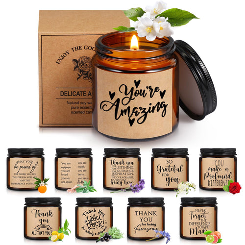 10 Jars Thank You Gift Candles 3.5 oz Employee Appreciation Gifts Bulk Soy Wax Jar Inspirational Candle Thank You Gifts for Cowo