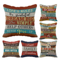 Porch Patio Deck Family Life'S Rules Throw Pillow Case, 18 X 18 Inch Set Of 6, Front Porch Bench Decorations, Housewarming Gift,