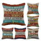 Porch Patio Deck Family Life'S Rules Throw Pillow Case, 18 X 18 Inch Set Of 6, Front Porch Bench Decorations, Housewarming Gift,