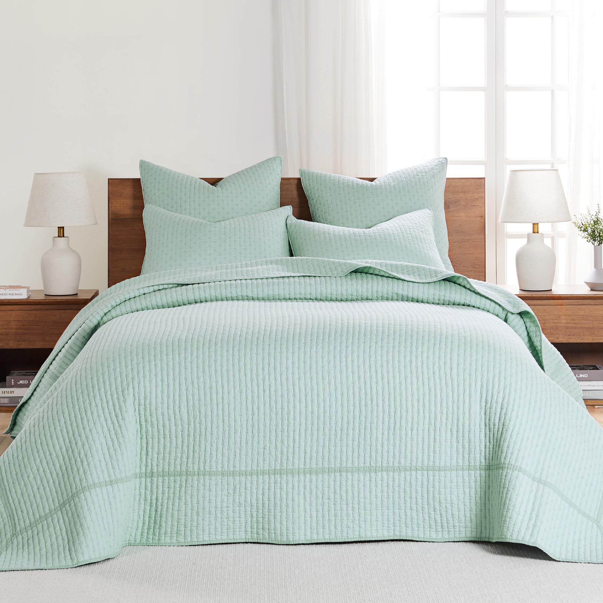Levtex Home - Cross Stitch Blue Haze Bedspread Set - Twin Quilted Bedspread And One Standard Sham - Cross Stitch Pattern - Bedsp
