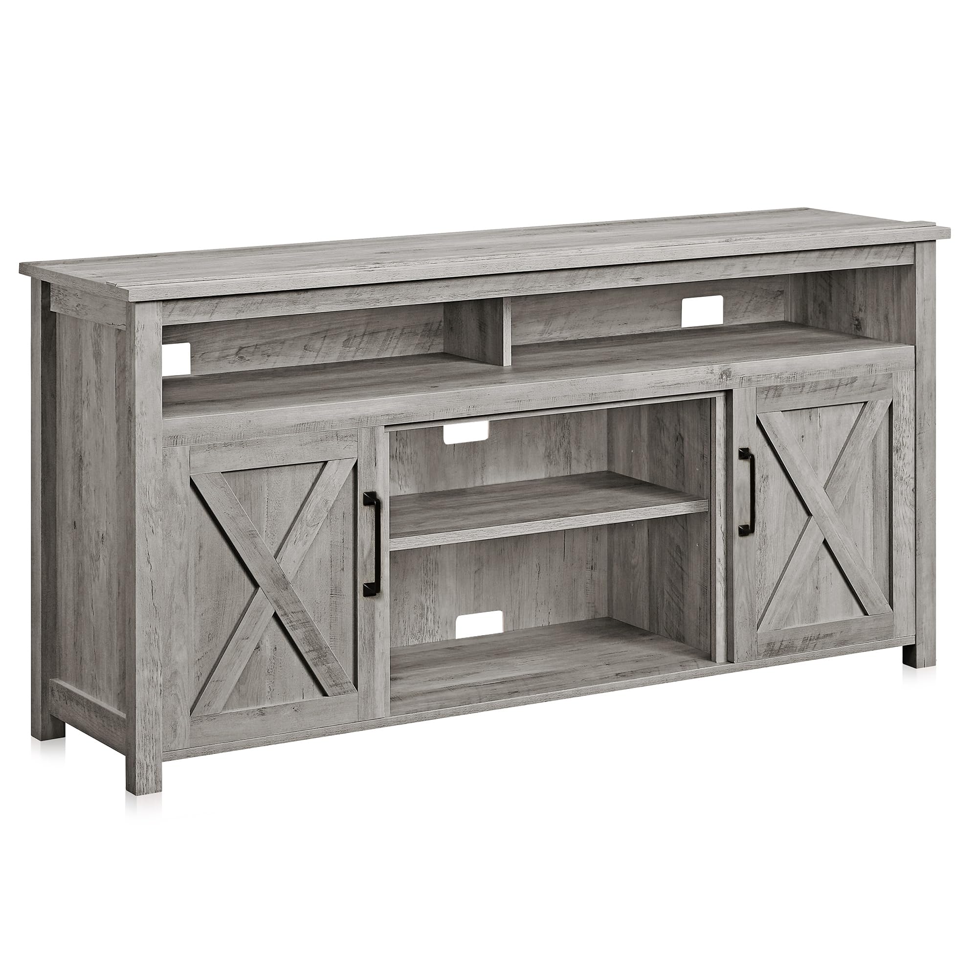 Belleze Modern 58 Inch Barn Door Wood Tv Stand & Media Entertainment Center Console Table For Tvs Up To 65 Inches With Two Open Shelves And Cabinets - Corin (Gray Wash)