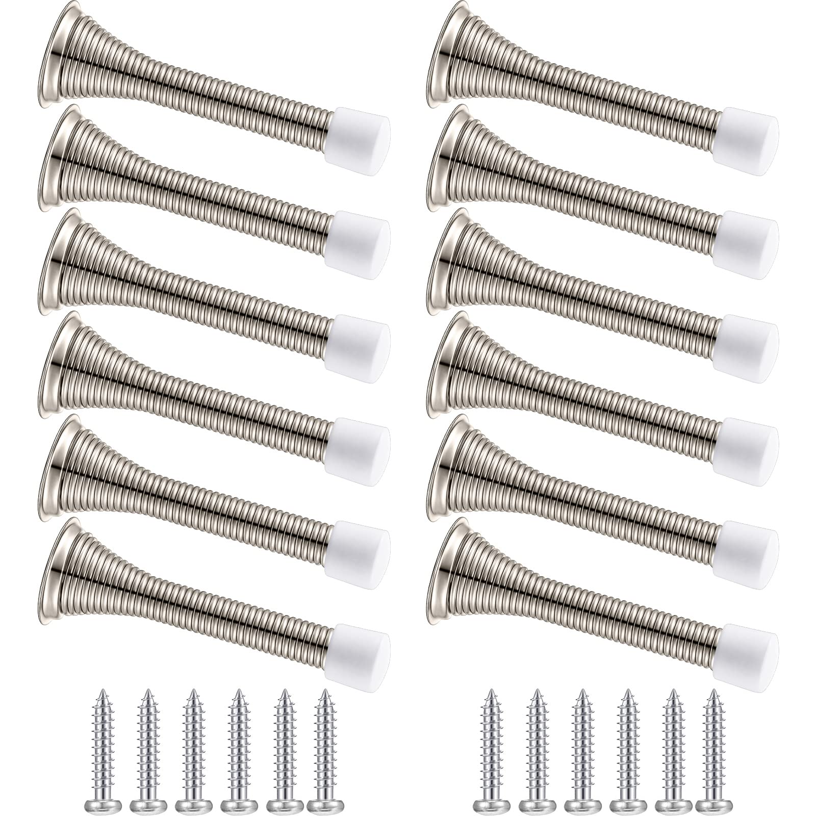 60 Pcs Spring Door Stopper Bulk 3-1/8 Wall Mounted Stainless Steel Spring Door Stops Heavy Duty Flexible Door Stopper With Rubbe