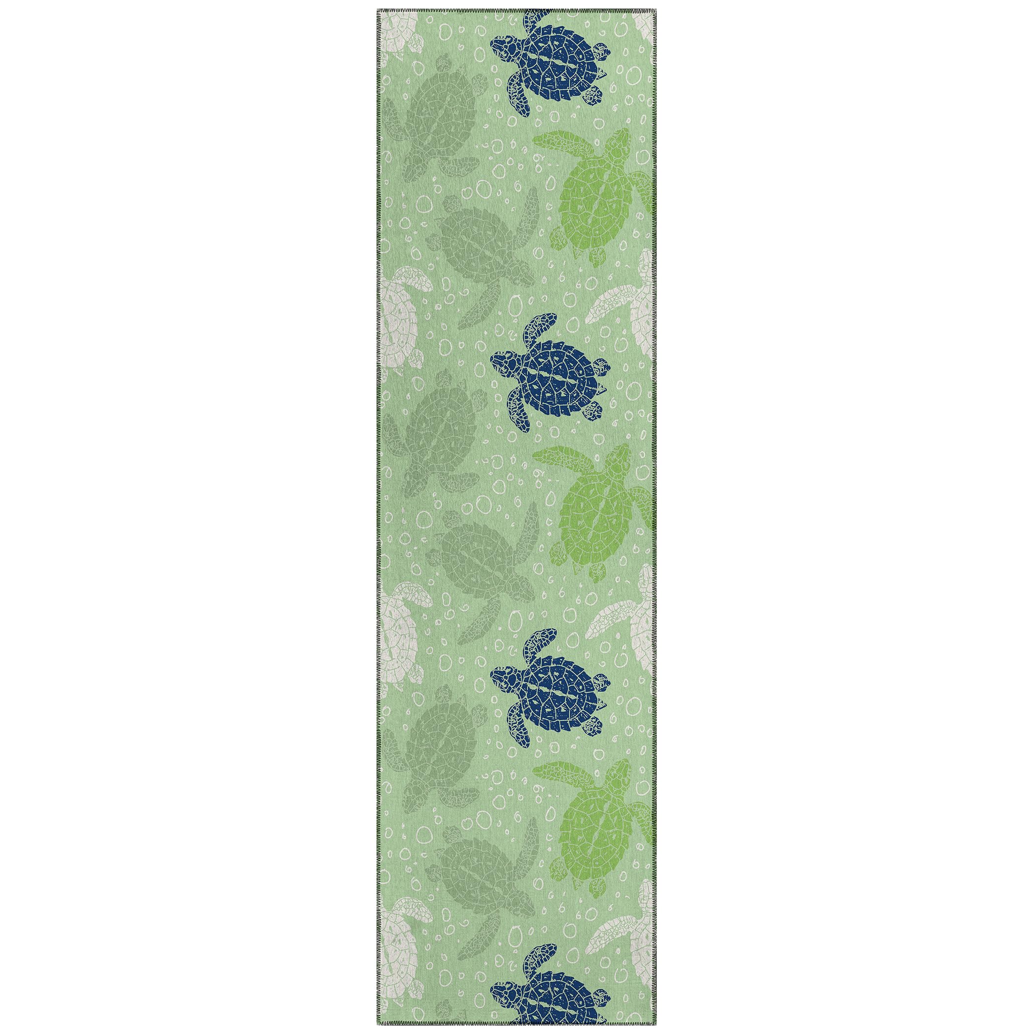 Addison Rugs Surfside Asr43 Green 2'3" X 7'6" Indoor Outdoor Runner Rug, Easy Clean, Machine Washable, Non Shedding, Bedroom, Living Room, Dining Room, Kitchen, Patio Rug