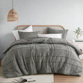 Comfort Spaces Grey Full Size Comforter Set - 3 Pieces Pintuck Pleated Bedding Set, All Season Lightweight, Extra Softness Pre-W