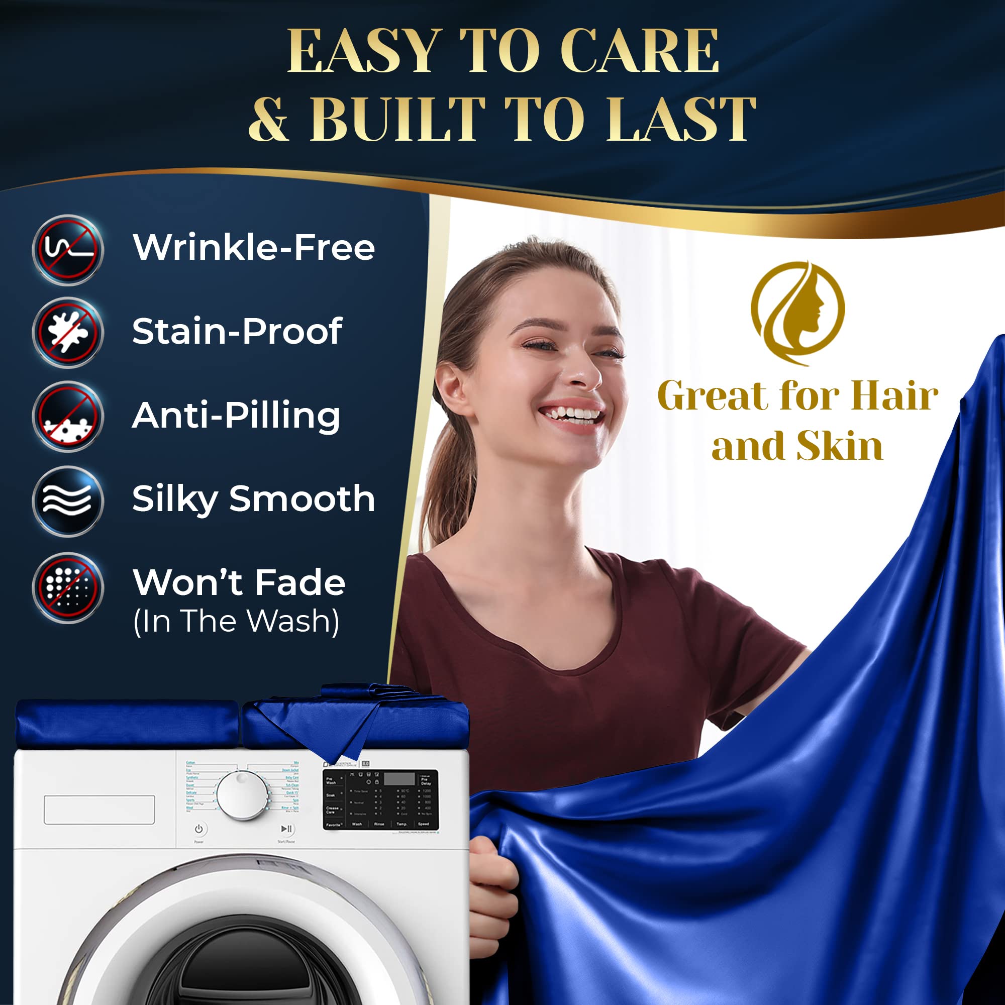 Decolure Satin Sheets Full Size Set 4 Pcs - Silky & Luxuriously Soft Satin Bed Sheets W/ 15 Inch Deep Pocket - Double Stitching,