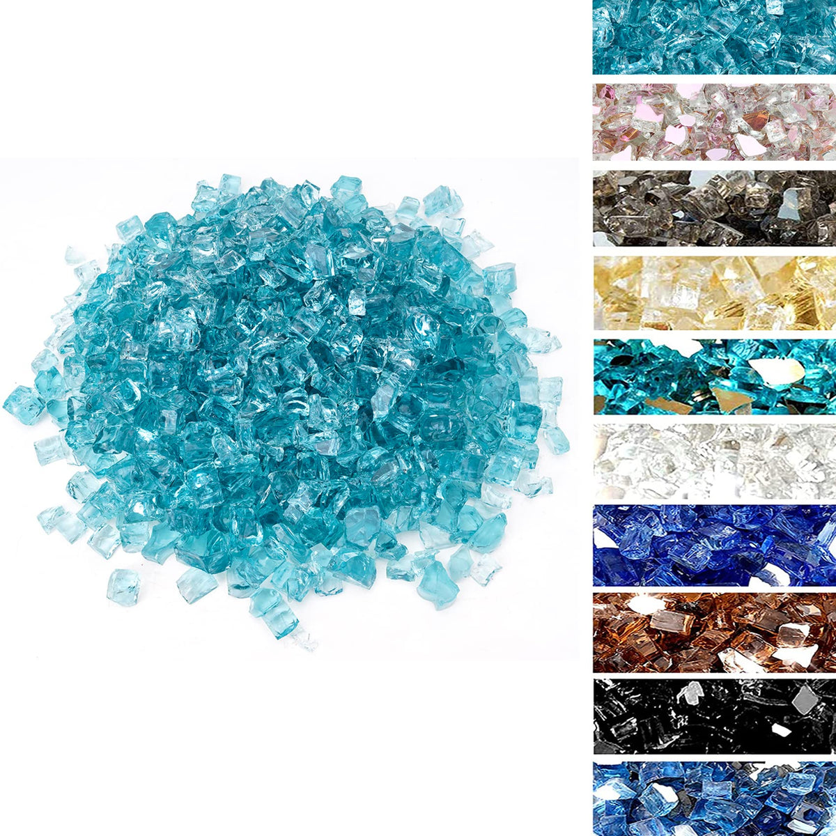 Skyflame High Luster 10-Pound Fire Glass For Fire Pit Fireplace Landscaping (1/2', Aqua Blue)