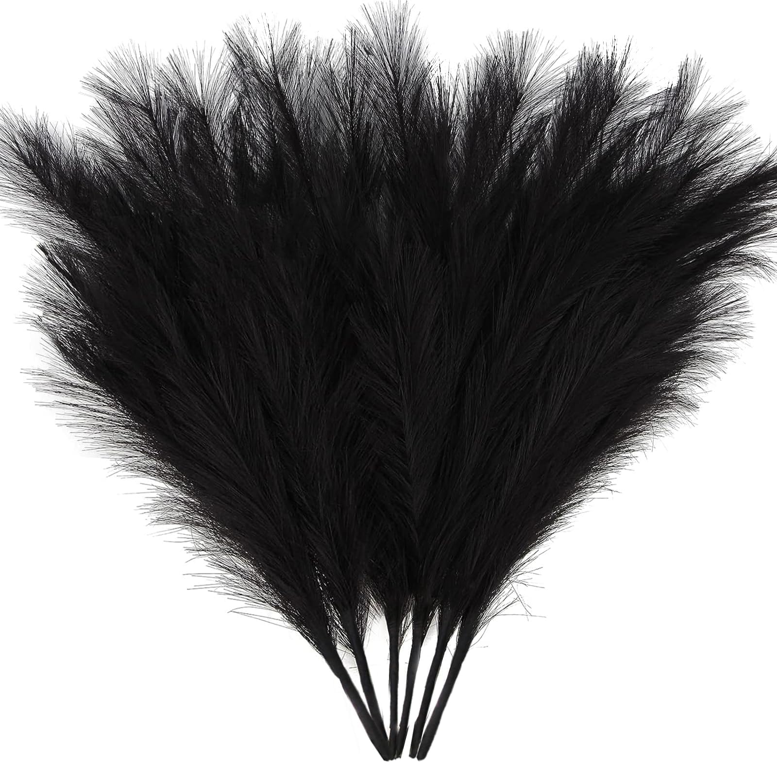 ZIFTY 6-Pcs 17' Black Pampas Grass Faux Pompas Fluffy Artificial Fake Flower Gothic Decor for Black Bathroom Decor Vase Filler 