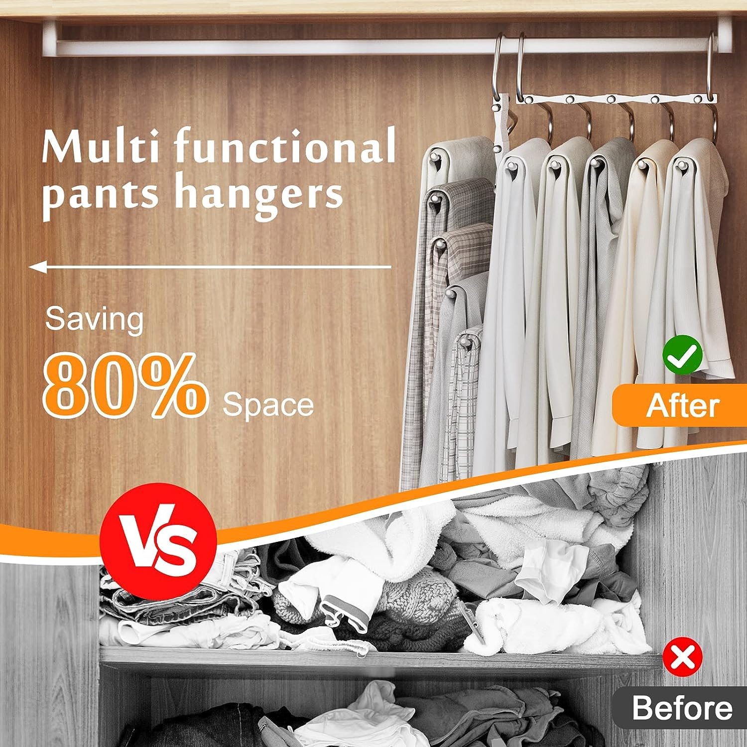 Loretoy 4 Pack Pants Hangers Space Saving, Anti-Slip Multi-Functional Pants Rack, Thickened Stainless Steel Tube Two Hanging Mod