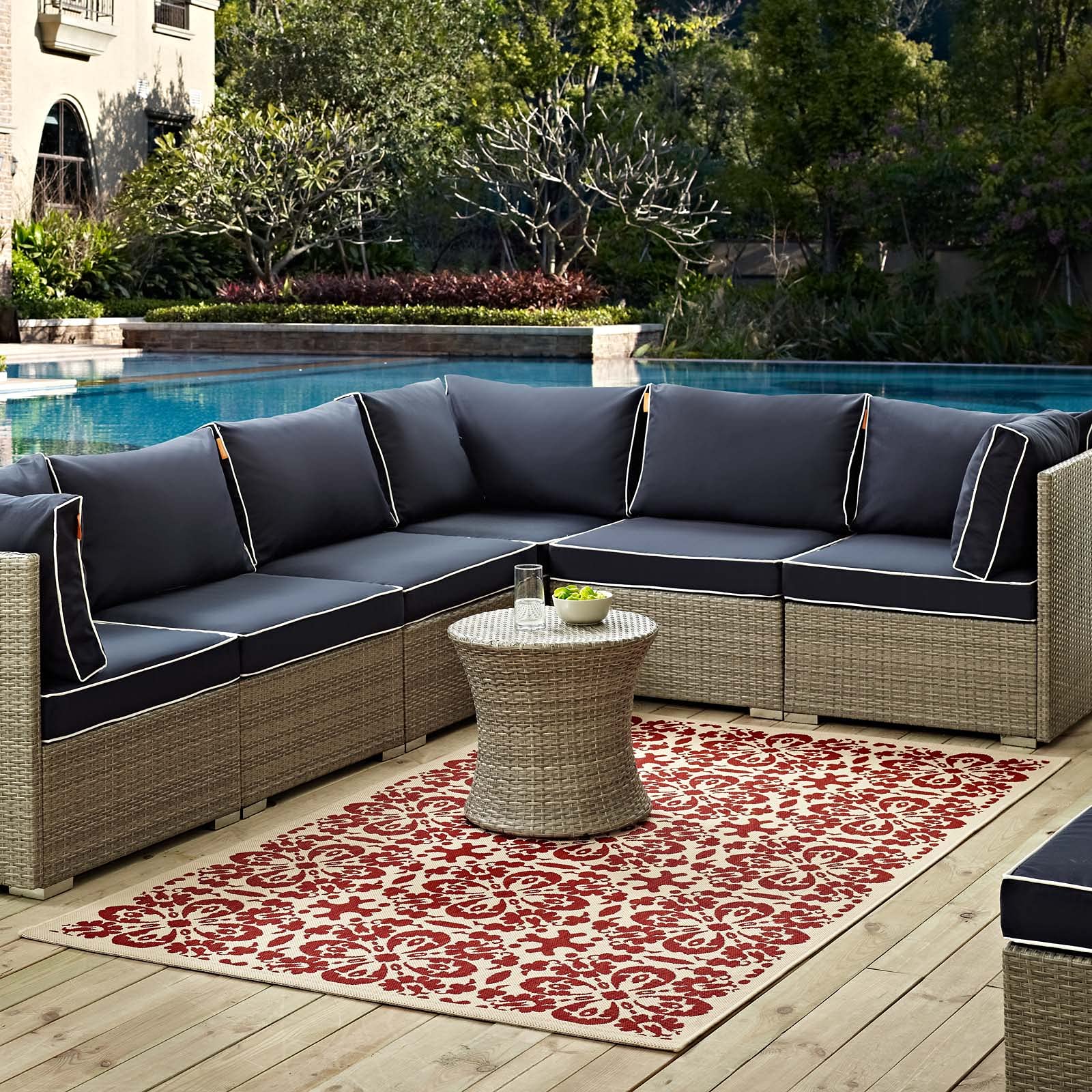 Modway Ariana Vintage Floral Trellis 9X12 Indoor And Outdoor Area Rug In Red And Beige