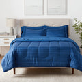 Amazon Basics Full/Queen Comforter Set with Sheets, 5-Piece Blue Calvin Striped Bedding, Lightweight Microfiber Bed-in-a-Bag