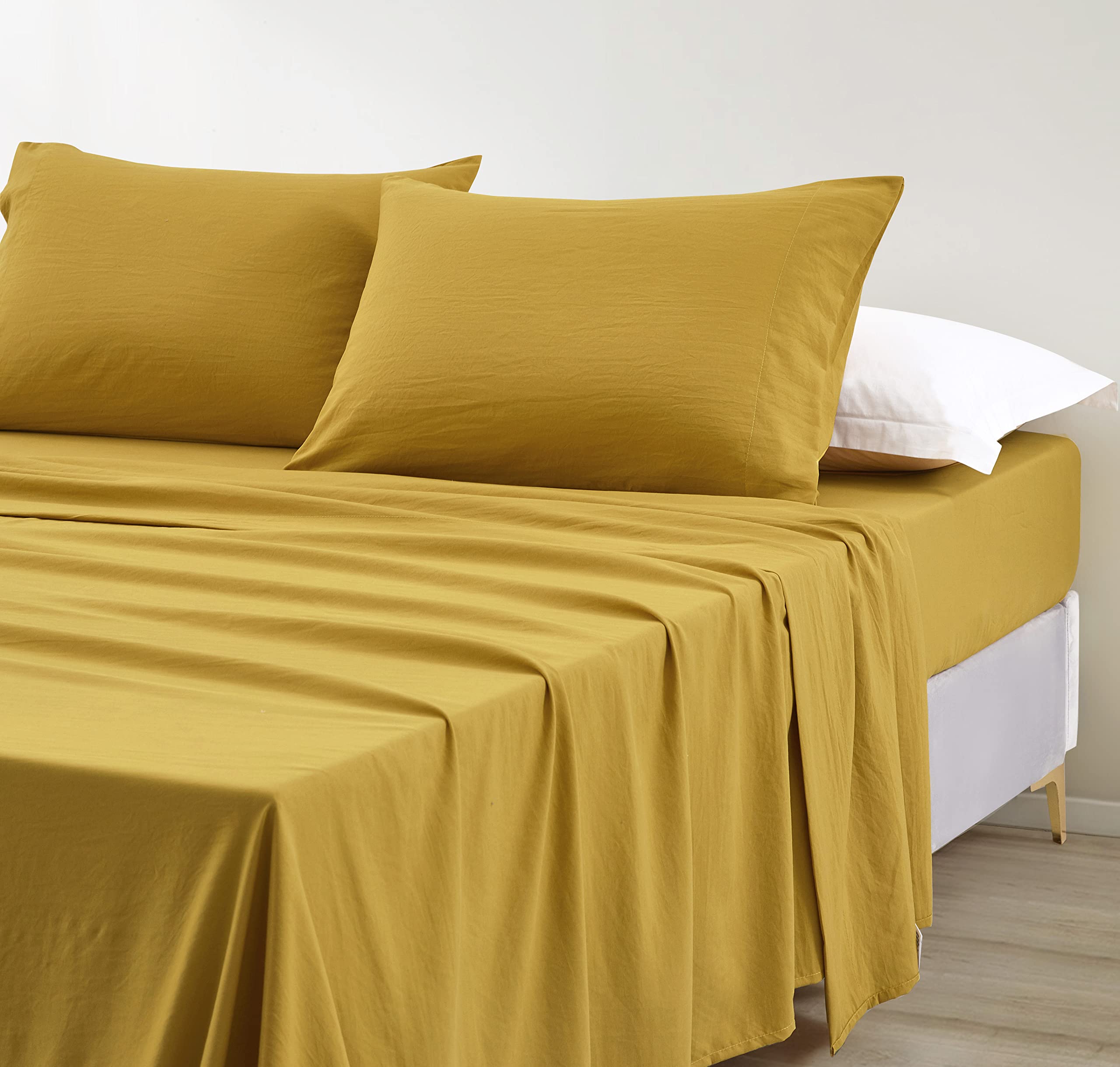 Chezmoi Collection Soft Washed California King Bed Sheet Set - 4-Piece Brushed Microfiber Wrinkle & Fade Resistant 14-Inches Dee