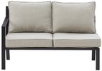 Crosley Furniture Clark Outdoor Sectional Left Side Loveseat, 2-Person Patio Couch for Deck, Backyard, Matte Black with Taupe Cushions