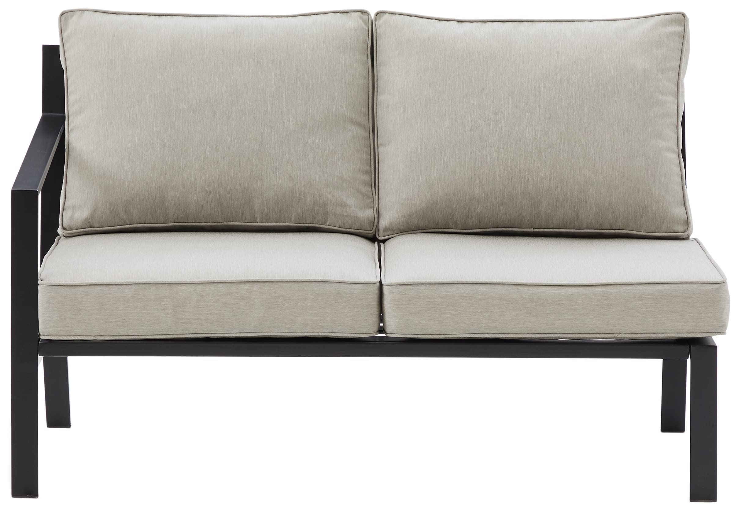 Crosley Furniture Clark Outdoor Sectional Left Side Loveseat, 2-Person Patio Couch for Deck, Backyard, Matte Black with Taupe Cushions