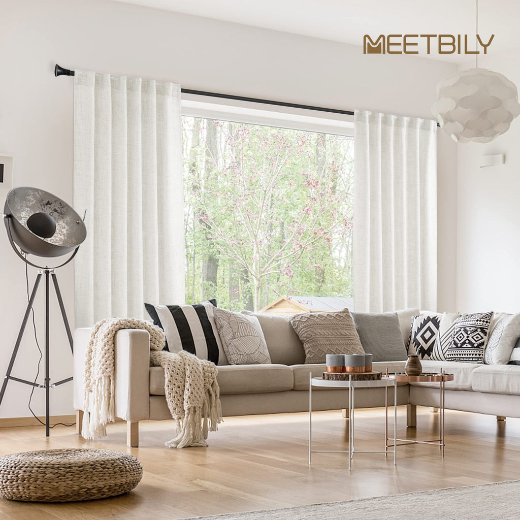 Ivory Linen Back Tab Curtains For Living Room 84 Inches Long Light Filtering Privacy Semi Sheer Off White Farmhouse Boho Faux Li
