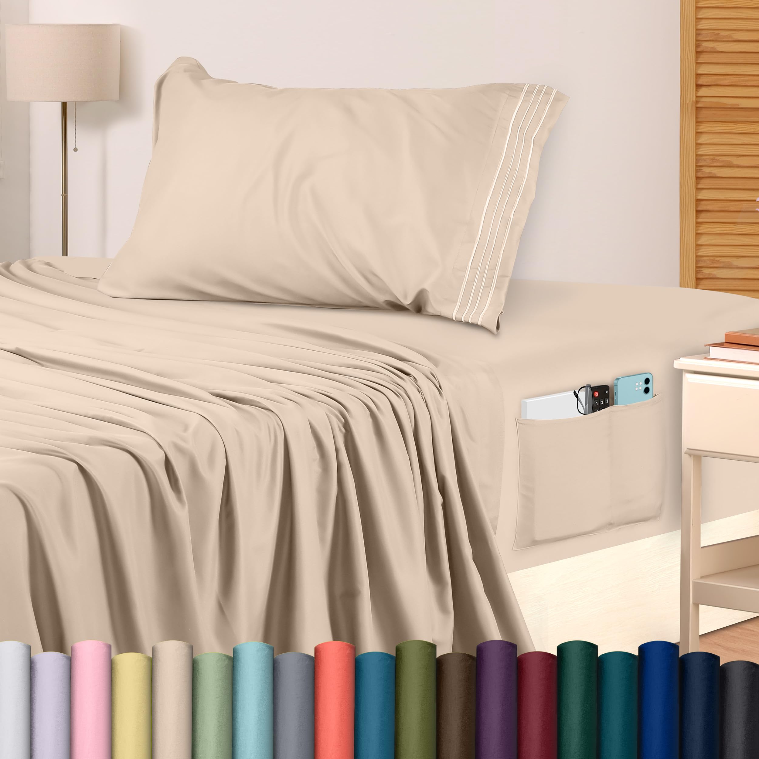 Utopia Bedding Twin Size Sheet Set - Soft Microfiber 3 Piece Hotel Luxury Bed Sheets With Deep Pockets - Embroidered Pillow Case