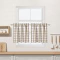 Linen Buffalo Plaid Cafe Curtains Farmhouse Tiers Kitchen Curtains 24 Inches Long, Flax Rustic Gingham Check Small Window Short 