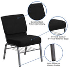 Flash Furniture Hercules Series 21''W Church Chair In Black Fabric With Book Rack - Silver Vein Frame