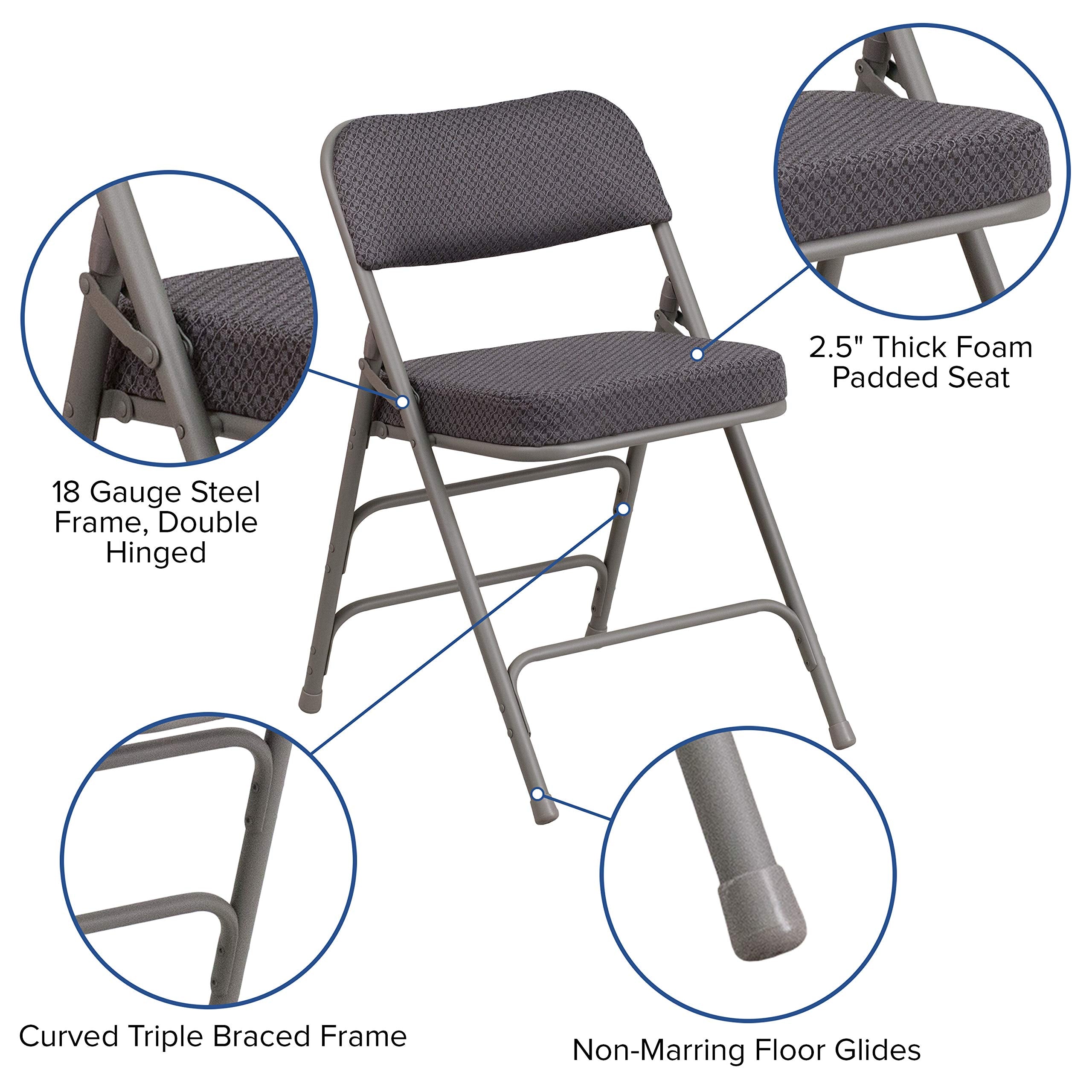 Flash Furniture HERCULES Series Premium Curved Triple Braced & Double Hinged Gray Fabric Metal Folding Chair