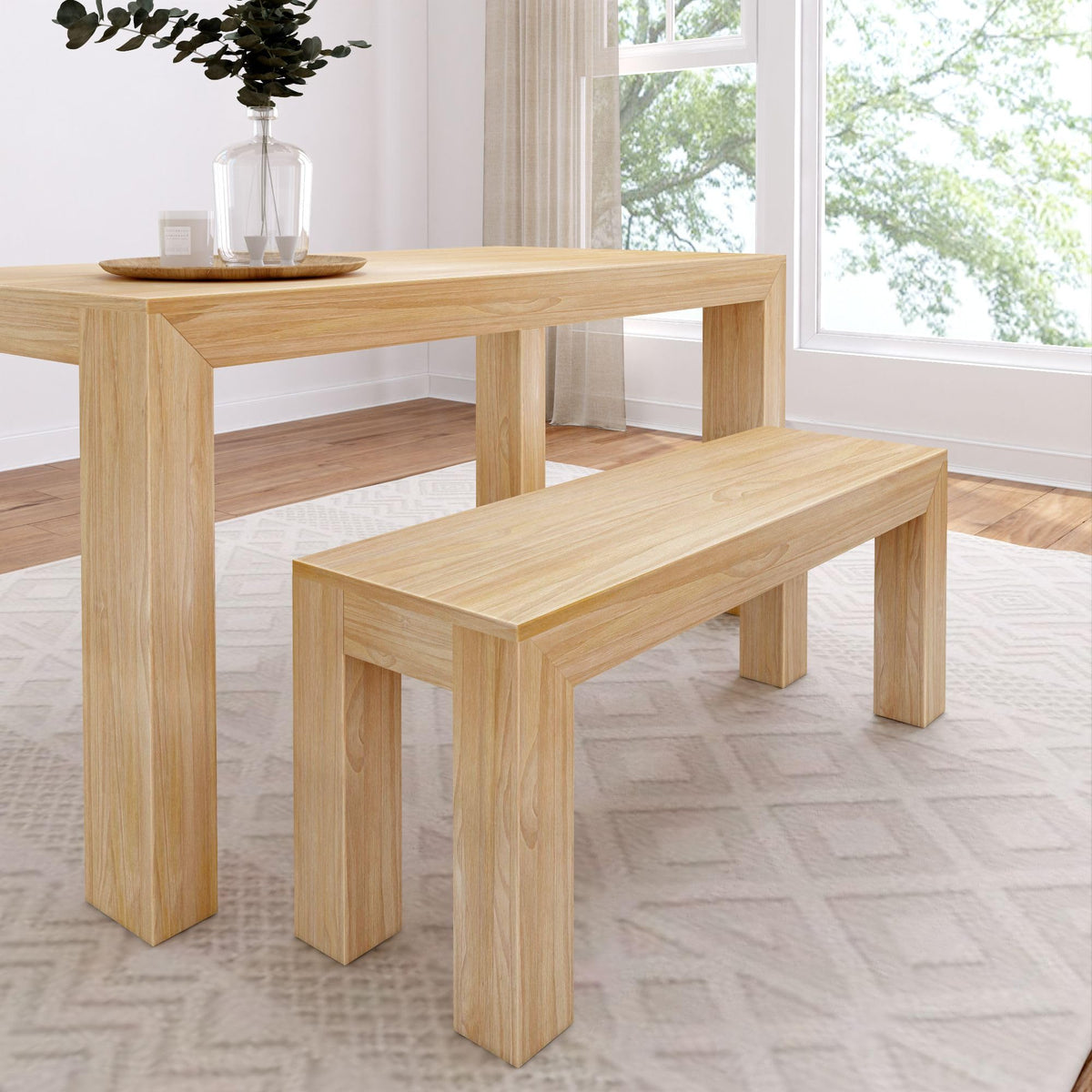 Plank+Beam Modern Dining Room Bench (49In / 1244Mm), Blonde Wirebrush