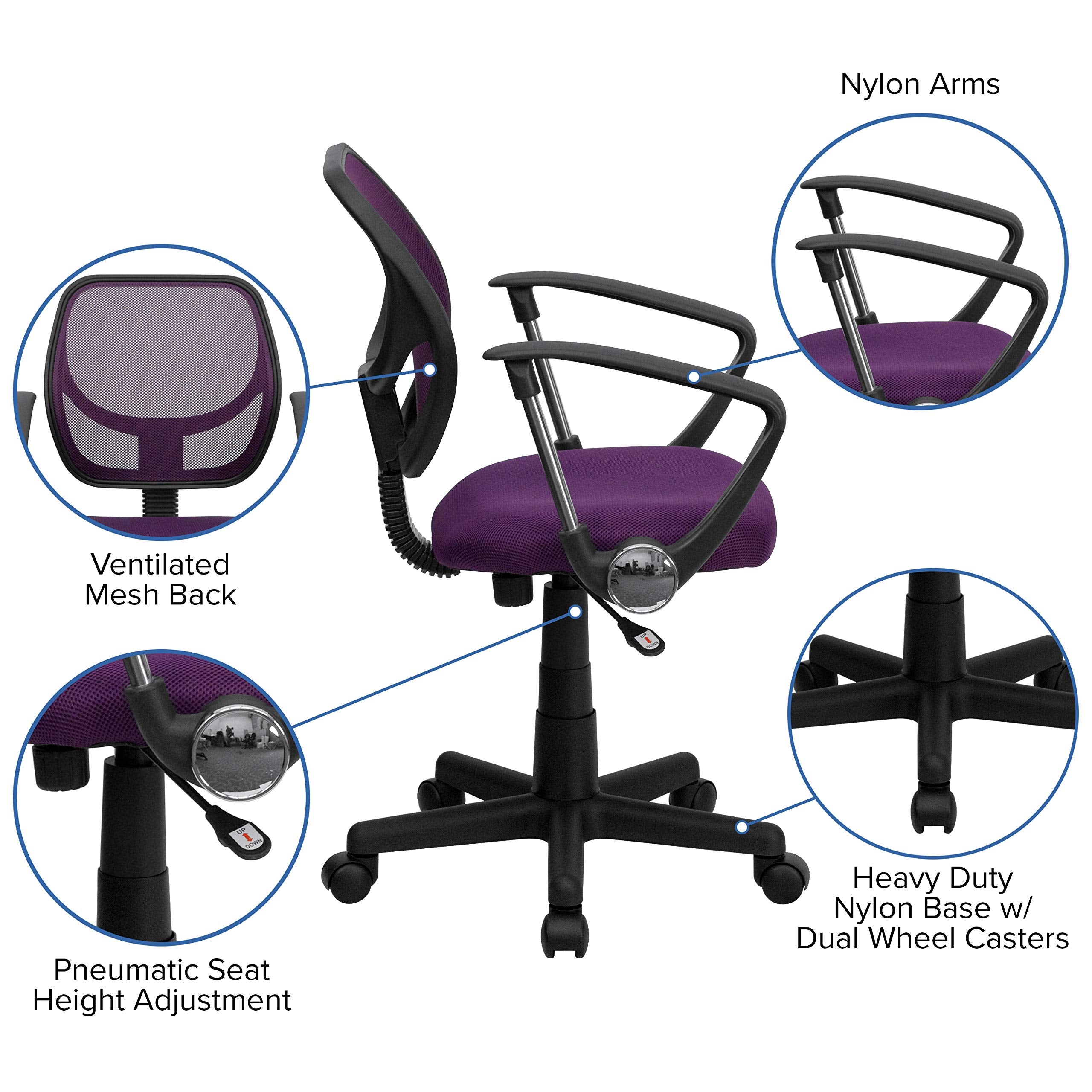 Flash Furniture Neri Low Back Purple Mesh Swivel Task Office Chair with Arms