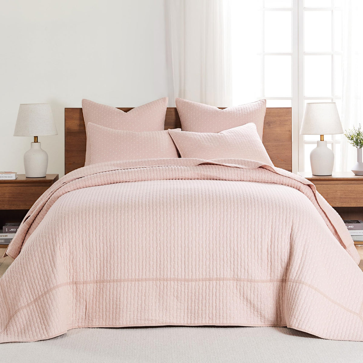 Levtex Home - Cross Stitch Blush Bedspread Set - King Quilted Bedspread And Two King Shams - Cross Stitch Pattern - Bedspread (1