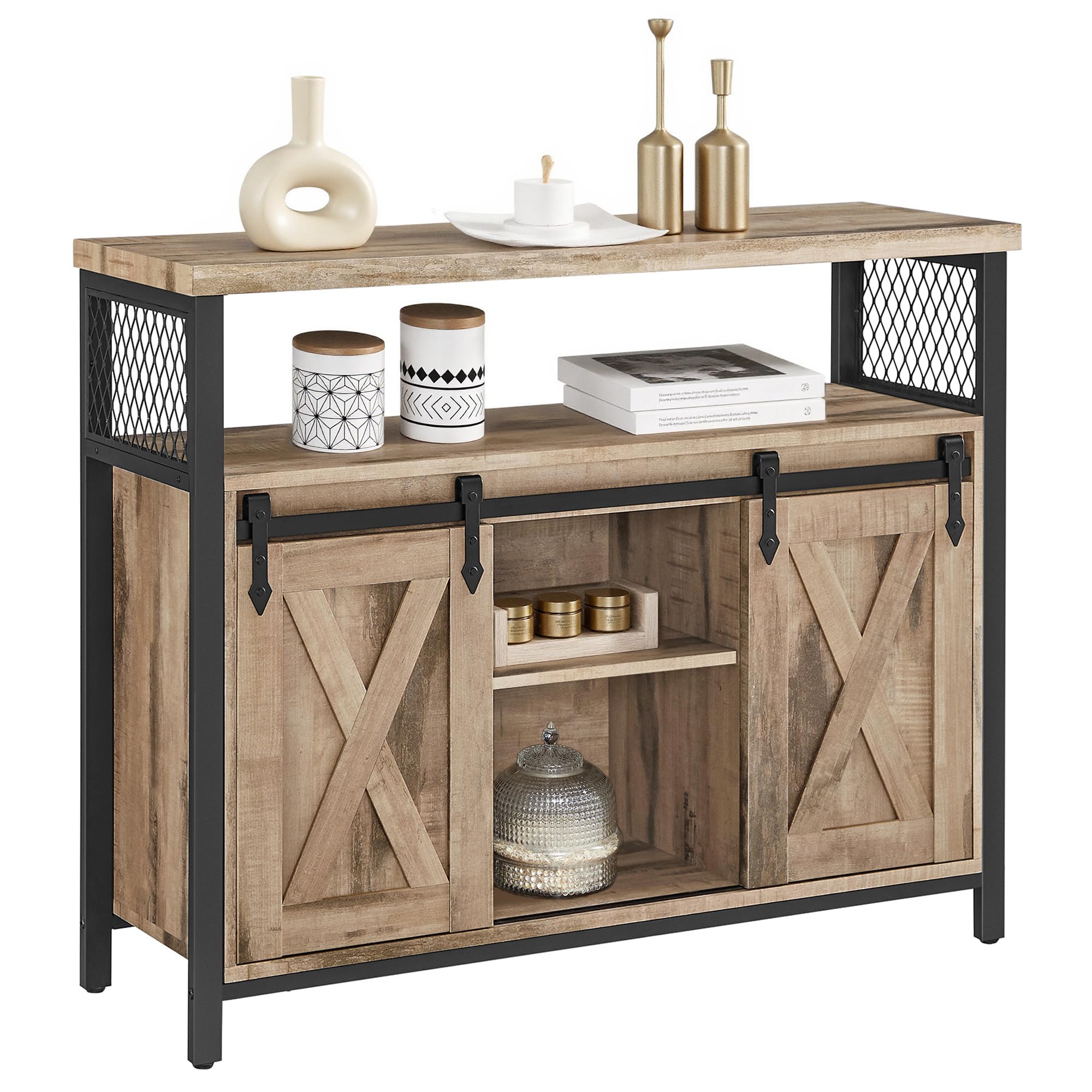 VASAGLE Buffet Cabinet, Coffee Bar Storage Cabinet, Sideboard with 2 Sliding Barn Doors, Adjustable Shelves, 13 x 39.4 x 31.5 In