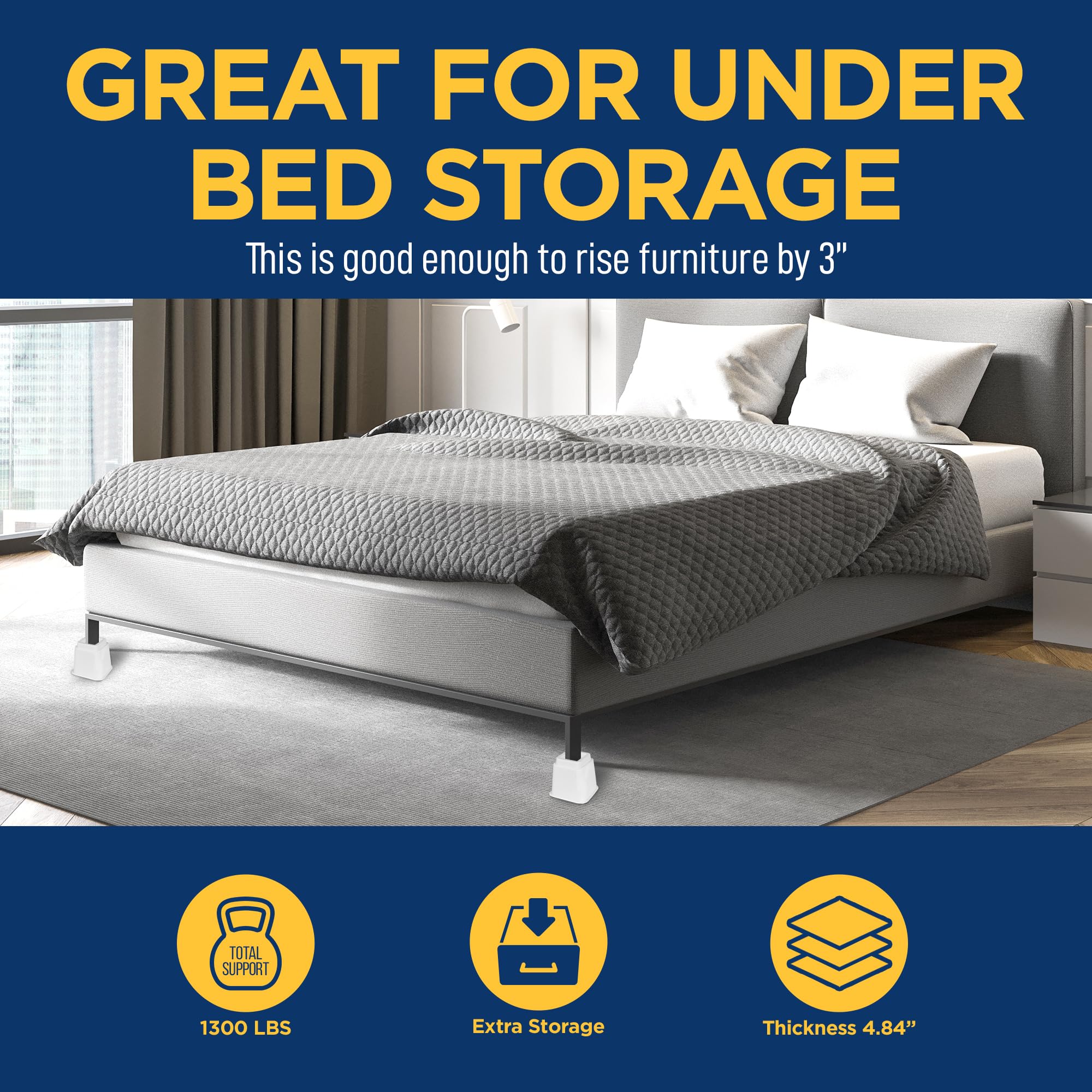 Lifemaster Furniture Riser Set - 4 Pieces Non-Slip Design Furniture Leg Riser Fits With Bed, Chair, Table, Sofa, Desk, And Couch