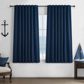 Navy Blue 100% Blackout Curtains 45 Inches Long 2 Panels Set, Kids/Boys Rooms Short Linen Drapes for 46 Inch Small Window Kitche