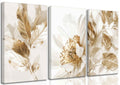 3 Pcs Modern White Floral Golden Leaves Canvas Wall Art Neutral Boho Beige Botanical Painting Pictures Nordic Wall Decor Posters