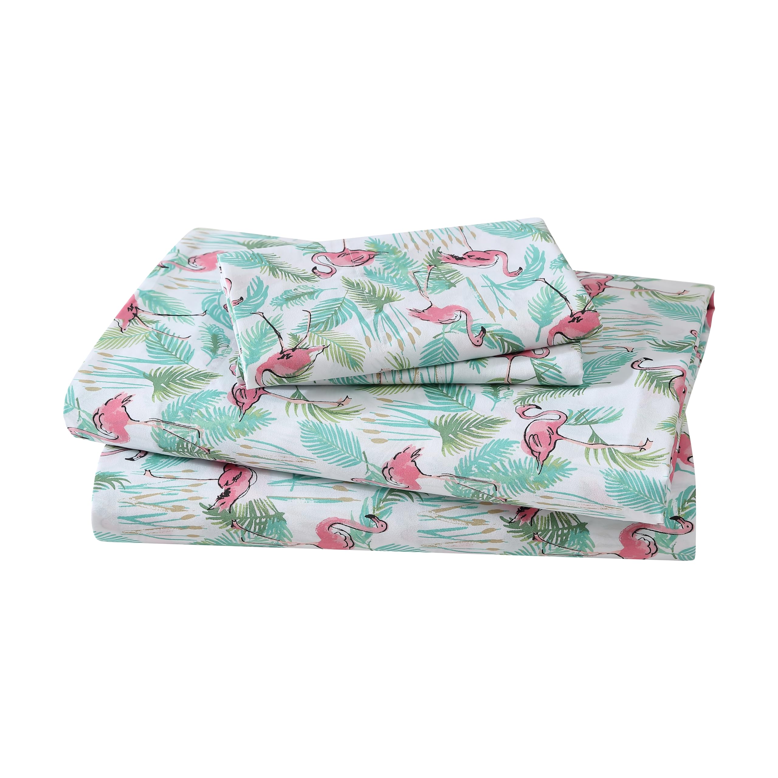 Beatrice Home Fashions Coastal Print Microfiber Sheet Set, Soft, Comfy, 12' Deep Pockets, Queen, Flamingo Paradise Pink