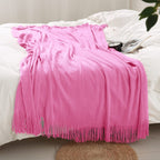 Homiest Decorative Knitted Throw Blanket With Fringe, Lightweight Blanket Acrylic Knit Blanket, Soft & Cozy Tassel Blanket For Couch Sofa Bed (Hot Pink, 50 X 60 Inch)