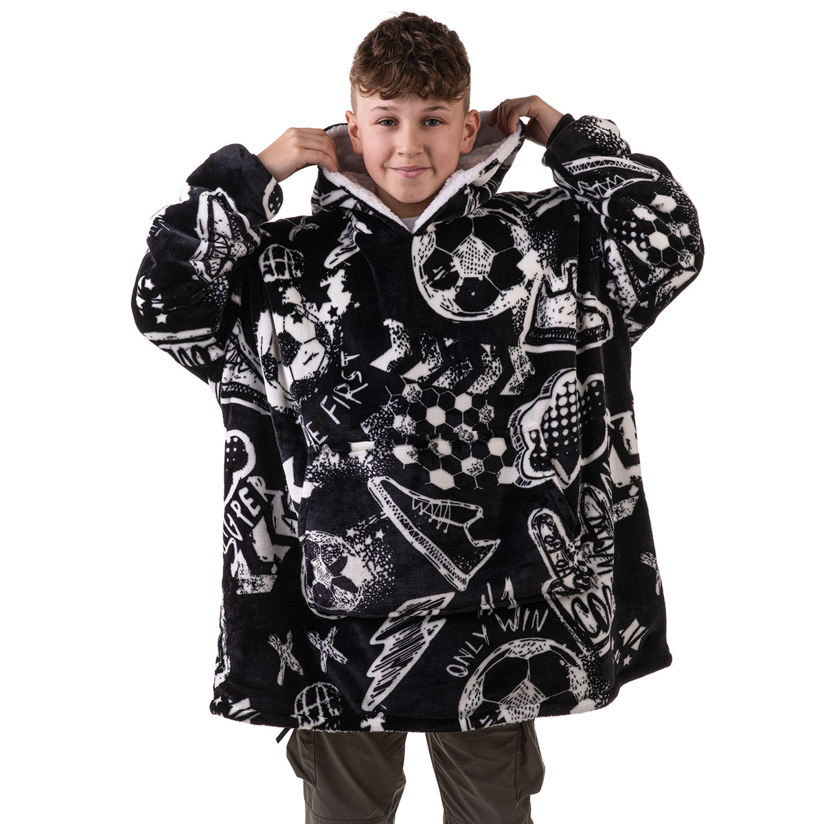 The Big Softy Oversized Blanket Hoodie Kids - Teens, Graphic Print Black Hoodie Blanket, Sherpa Hooded Blanket Kids Oversized Ho
