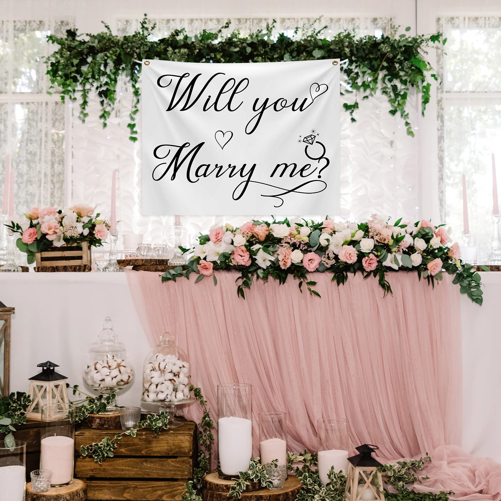 Will You Marry Me Tapestry Marry Me Sign Will You Marry Me Banner Wall Hanging Hand Lettering Engagement Decorations for Wedding
