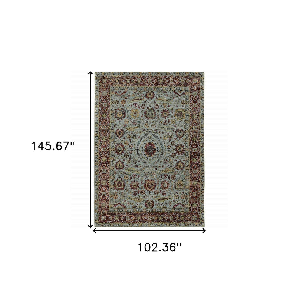 HomeRoots 510004 9 x 12 ft. Blue Red Green & Gold Oriental Power Loom Stain Resistant Rectangle Area Rug