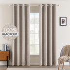Miulee Blackout Curtains For Bedroom Linen Texture Thermal Insulated Natural Khaki Grommet Room Darkening Curtains & Drapes Luxu