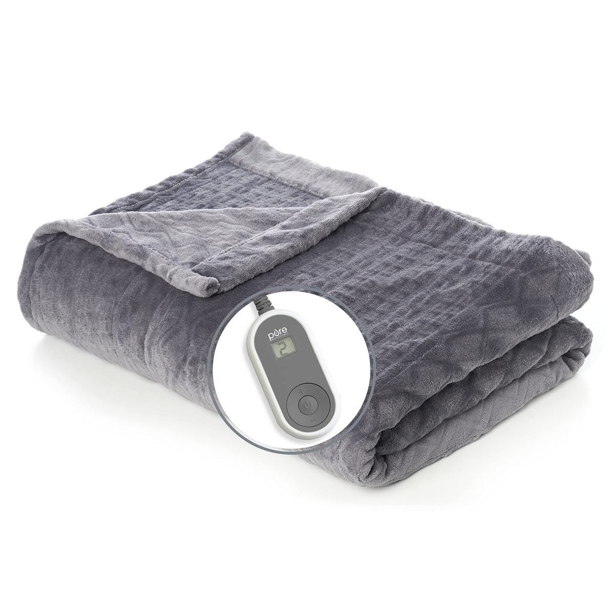 Pure Enrichment Purerelief Deluxe Heated Blanket - 10 Heat Settings, Super Soft Micromink Velvet Fabric, Lcd Controller, Auto Sh