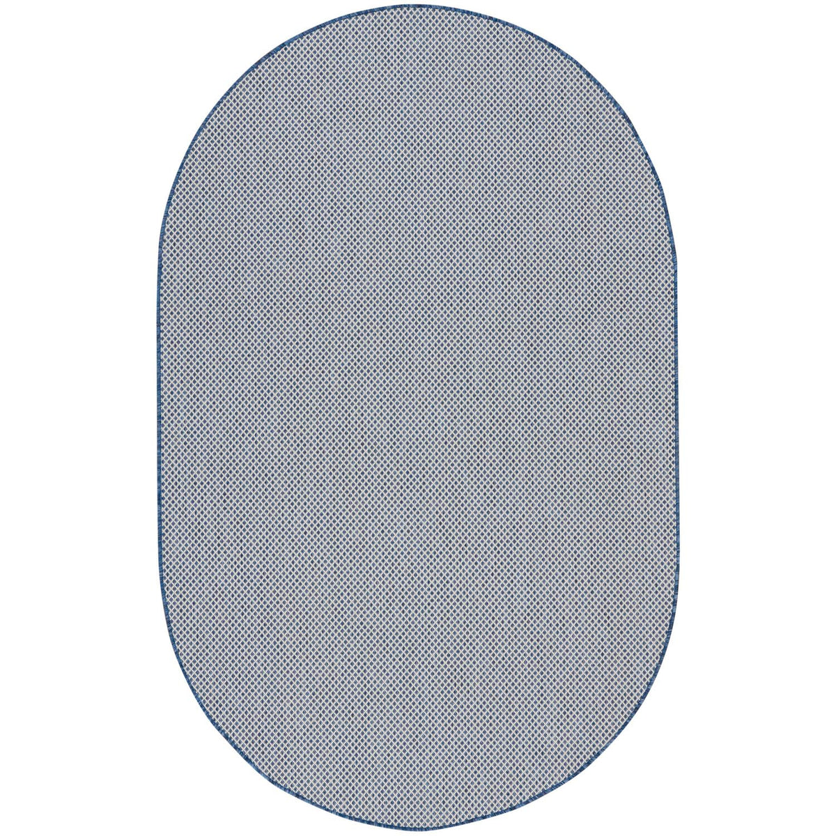 Nourison Courtyard Indoor/Outdoor Ivory Blue 5' X 8' Oval Area Rug, Easy Cleaning, Non Shedding, Bed Room, Living Room, Dining R