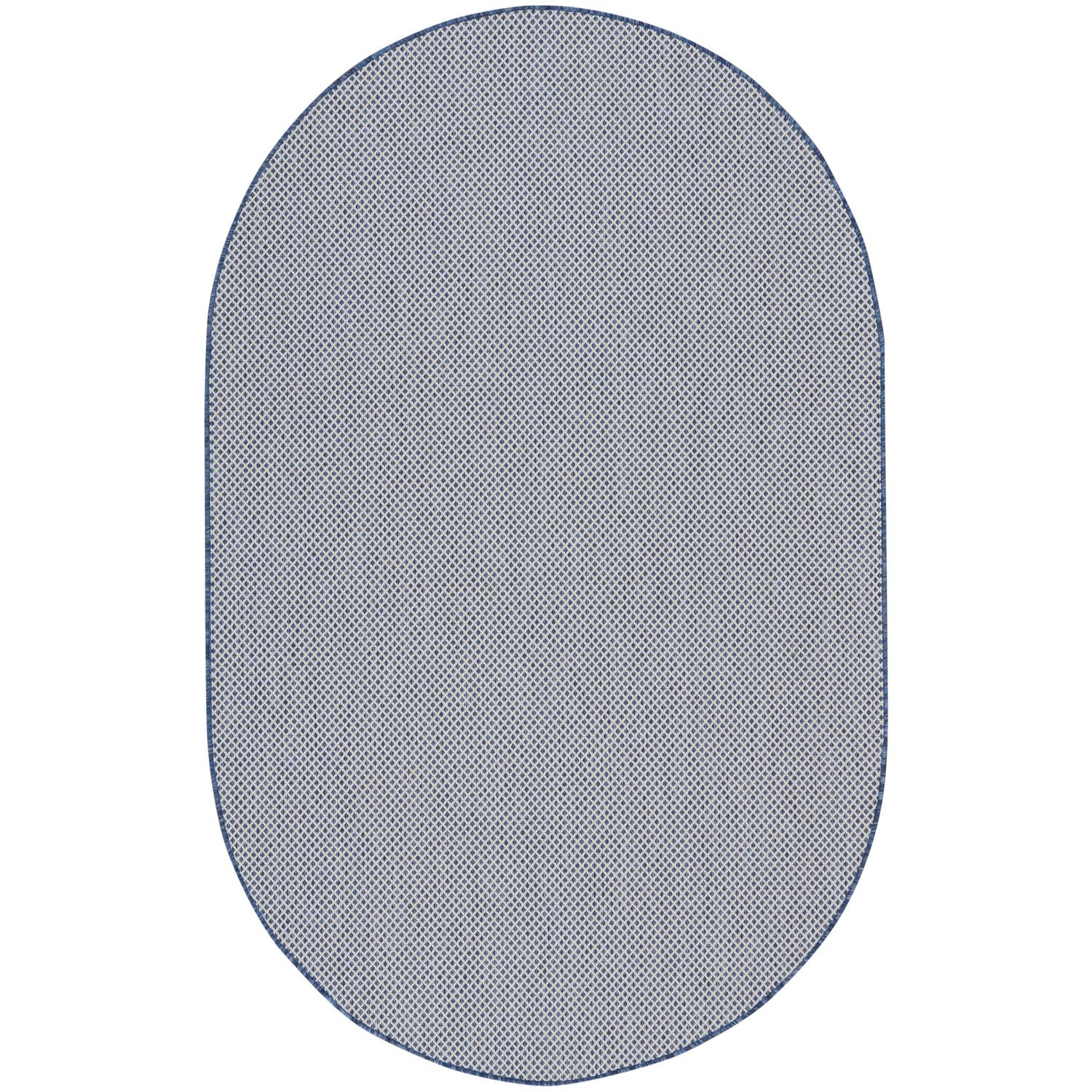 Nourison Courtyard Indoor/Outdoor Ivory Blue 5' X 8' Oval Area Rug, Easy Cleaning, Non Shedding, Bed Room, Living Room, Dining R
