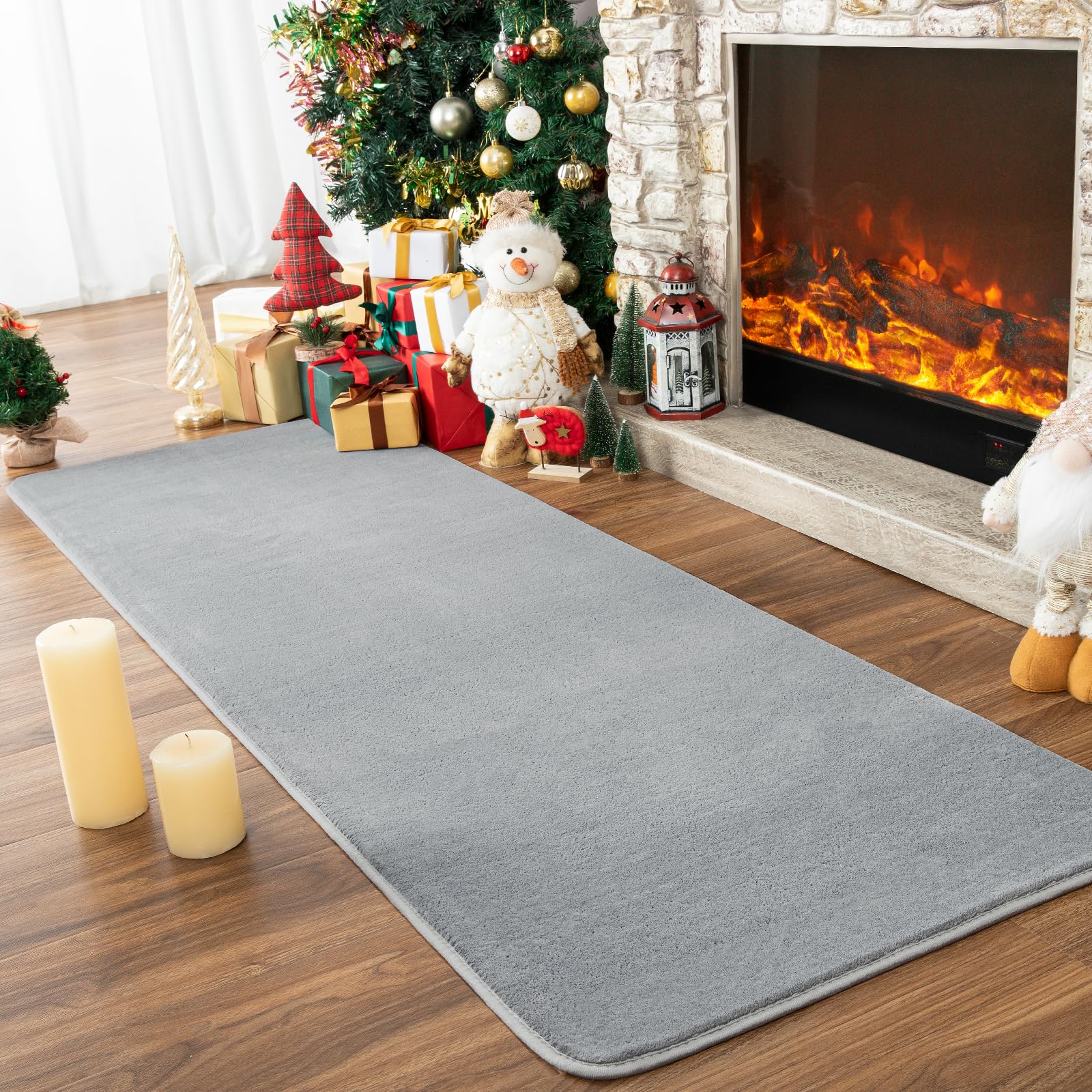 Przemy Washable Grey Rugs for Bedroom Living Room, 2x6 Feet Runner Rug Soft Memory Foam Indoor Carpet for Hallway Kids Boys Girl