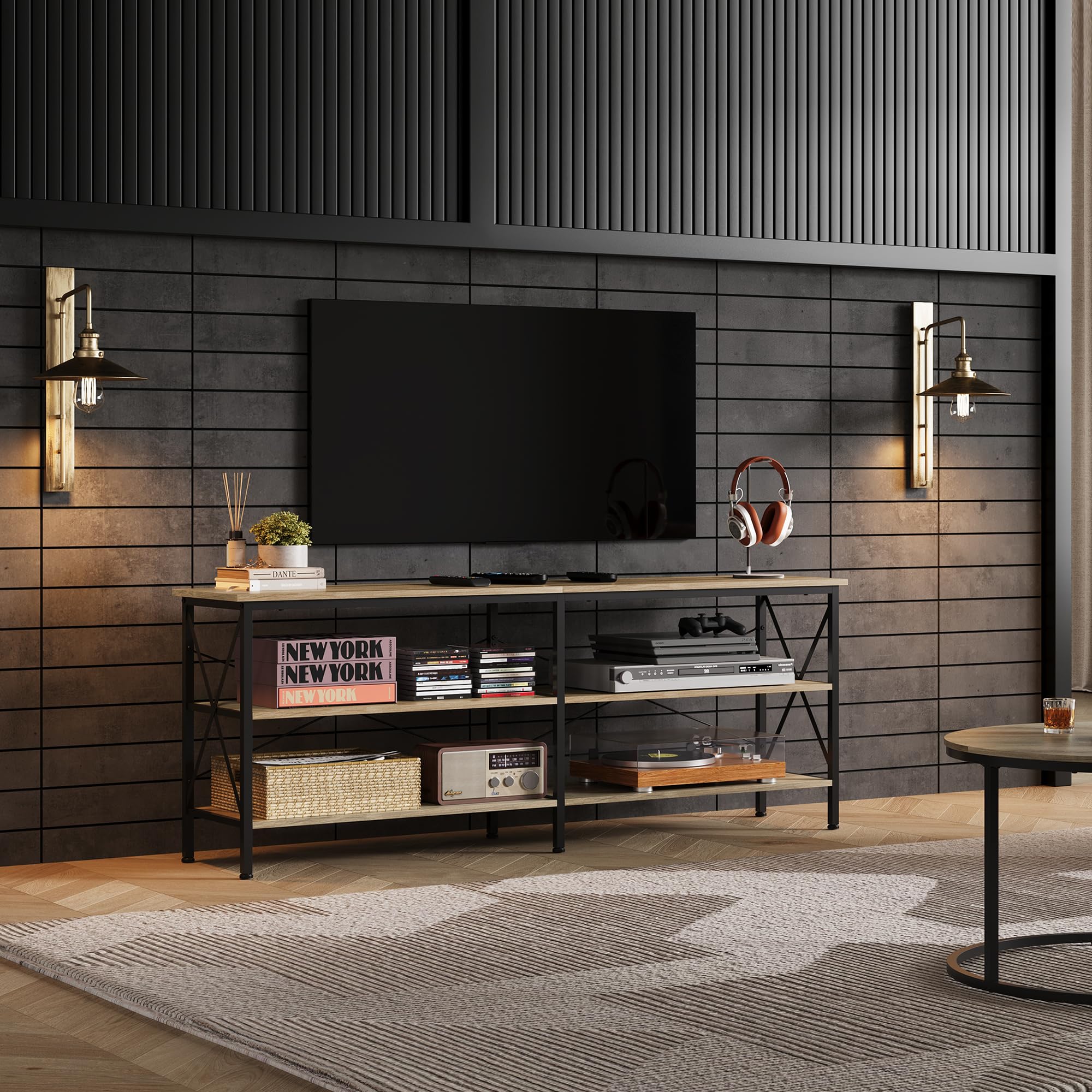 Wlive Tv Stand Up To 70 Inch Tv, 63' Entertainment Center, Tv Media Console With 3-Tier Storage Shelves For Living Room And Bedroom, Greige