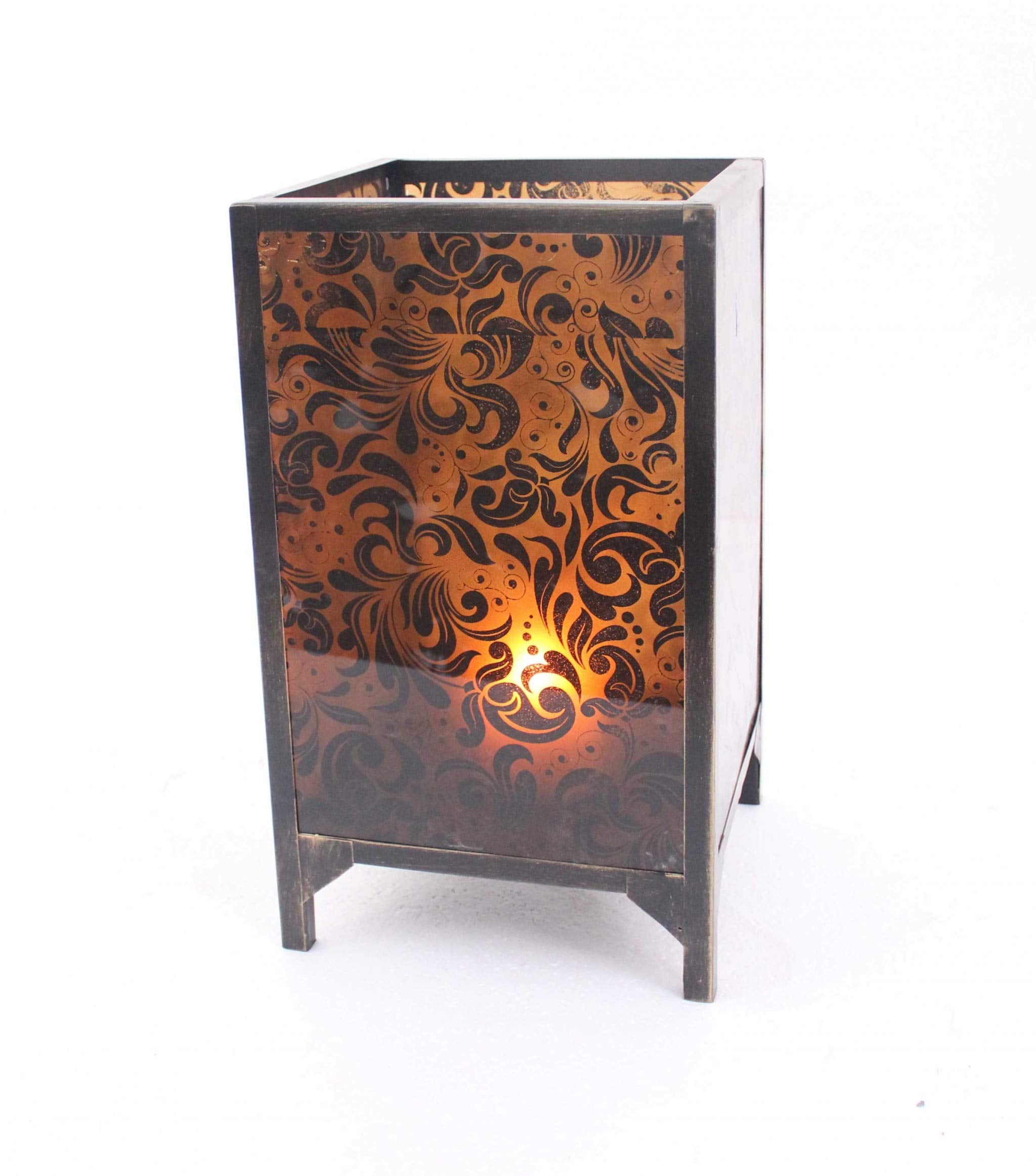 HomeRoots Lighting 10.25-inch x 10.25-inch x 18-inch Brown, Vintage, Floral Pattern - Candle Holder
