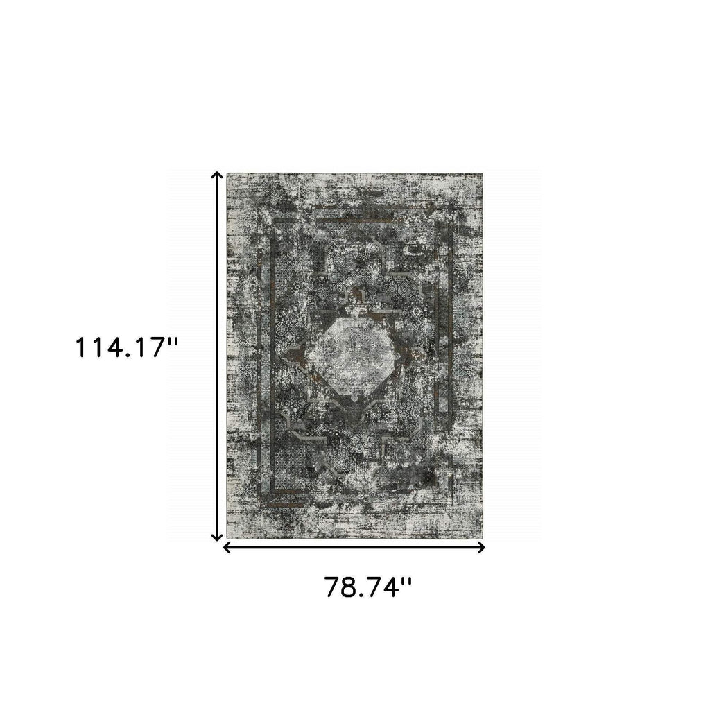 HomeRoots 508937 6 x 9 ft. Charcoal Rust Gray Blue Ivory & Brown Oriental Power Loom Stain Resistant Rectangle Area Rug