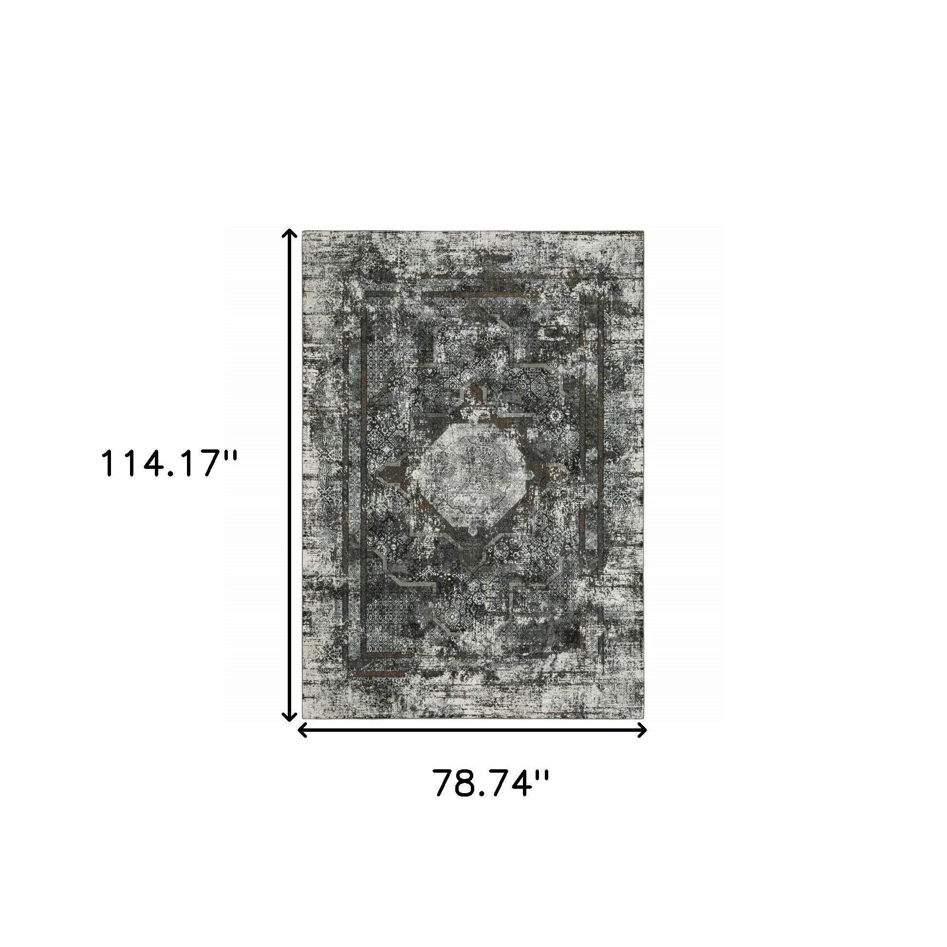 HomeRoots 508937 6 x 9 ft. Charcoal Rust Gray Blue Ivory & Brown Oriental Power Loom Stain Resistant Rectangle Area Rug