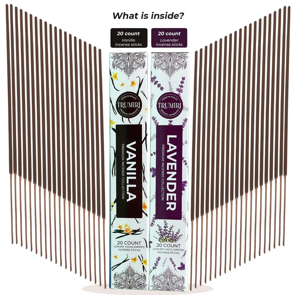 Trumiri Incense Sticks - Combo Pack Of 40 Insence-Sticks - 20 Vanilla + 20 Lavender - Insenses - Insents - Incents - Inscense -
