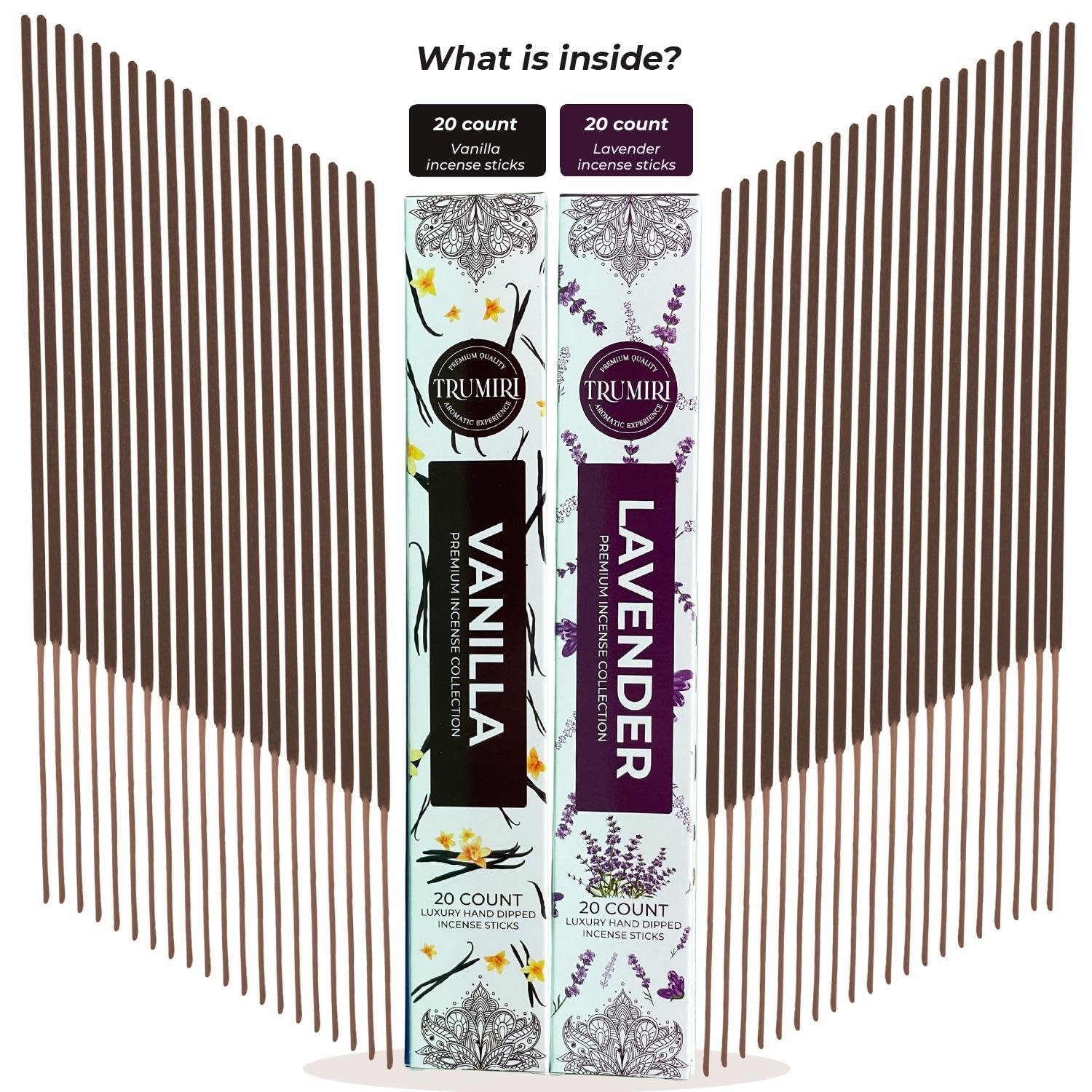 Trumiri Incense Sticks - Combo Pack Of 40 Insence-Sticks - 20 Vanilla + 20 Lavender - Insenses - Insents - Incents - Inscense -