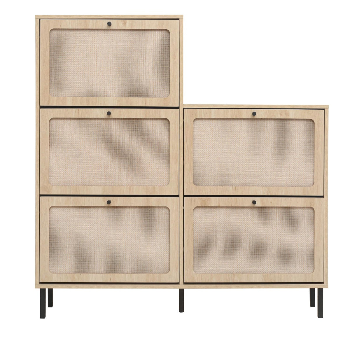 ZeHuoGe Rattan Shoe Cabinet with 5 Flip Drawers, Large Shoe Rack Storage Cabinet for Entryway, Free Standing Shoe Organizer with