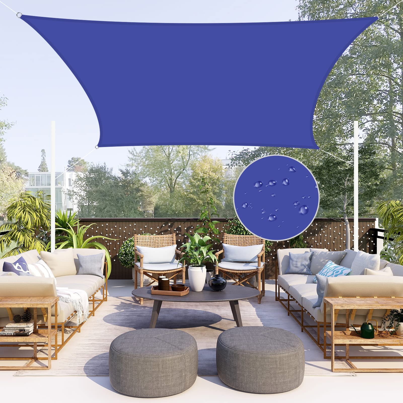 Neween Waterproof Sun Shade Sail Rectangle Uv Block Canopy For Outdoor Patio And Garden, Yard Activities (10'X16', Blue)