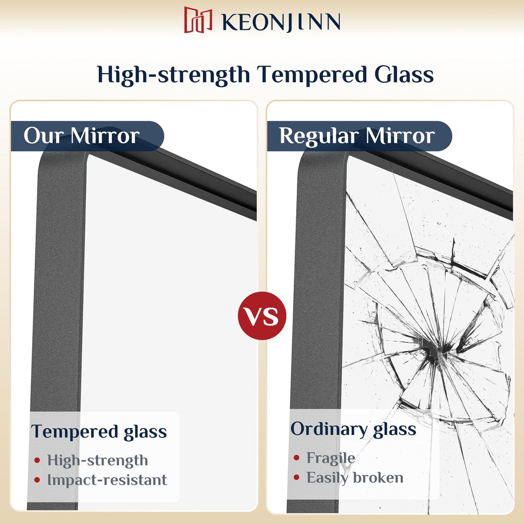 Keonjinn Black Metal Framed Bathroom Mirrors For Wall, 20 X 30 Inch Rounded Rectangle Bathroom Vanity Mirror, Matte Black Farmho